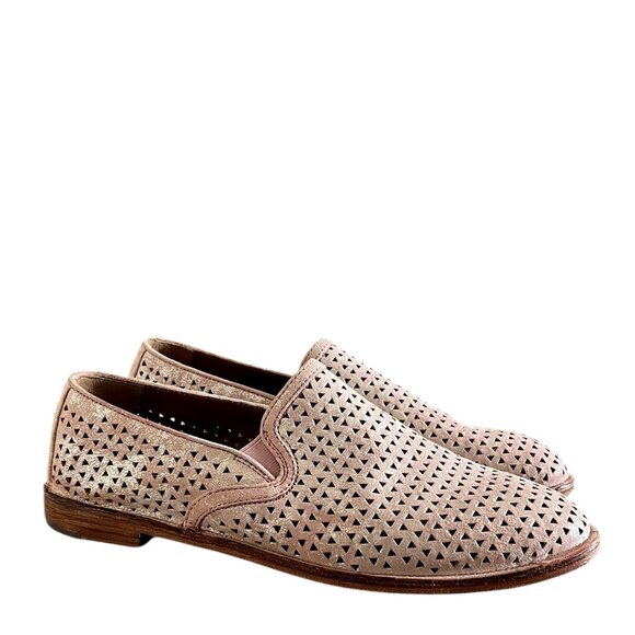 TRASK NEW Ali Leather Perforated Slip On Loafers In Metallic Pink Size 10 - Picture 1 of 12